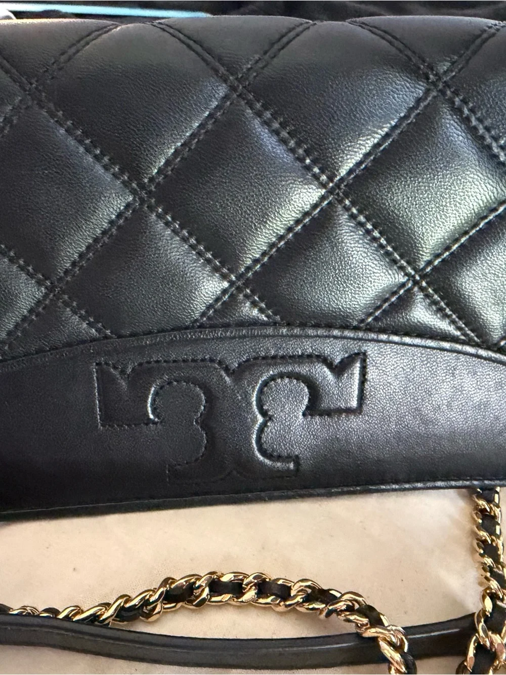 Tory Burch Quilted Leather Savanah Chain Wallet / Mini Pursue Black NWT